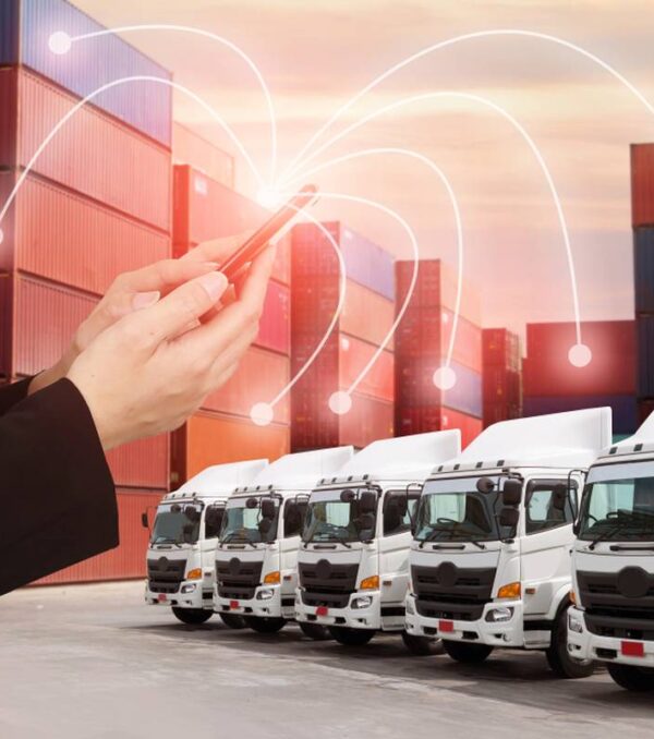 People,Using,Mobile,Phone,And,Illustration,Connectivity,To,Control,Truck